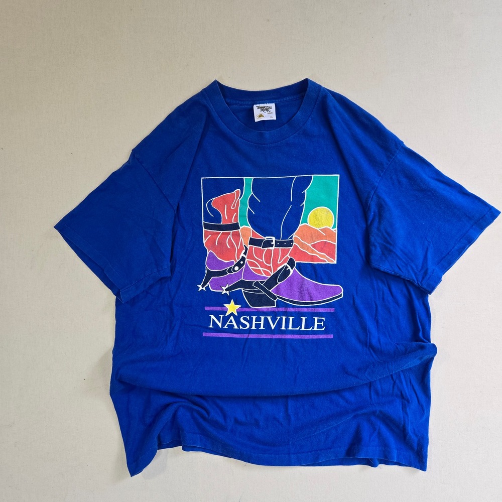 90s VINTAGE NASHVILLE T-SHIRT  TENNESSEE RIVER‎ COWBOY BOOT VTG WESTERN XL 23x31